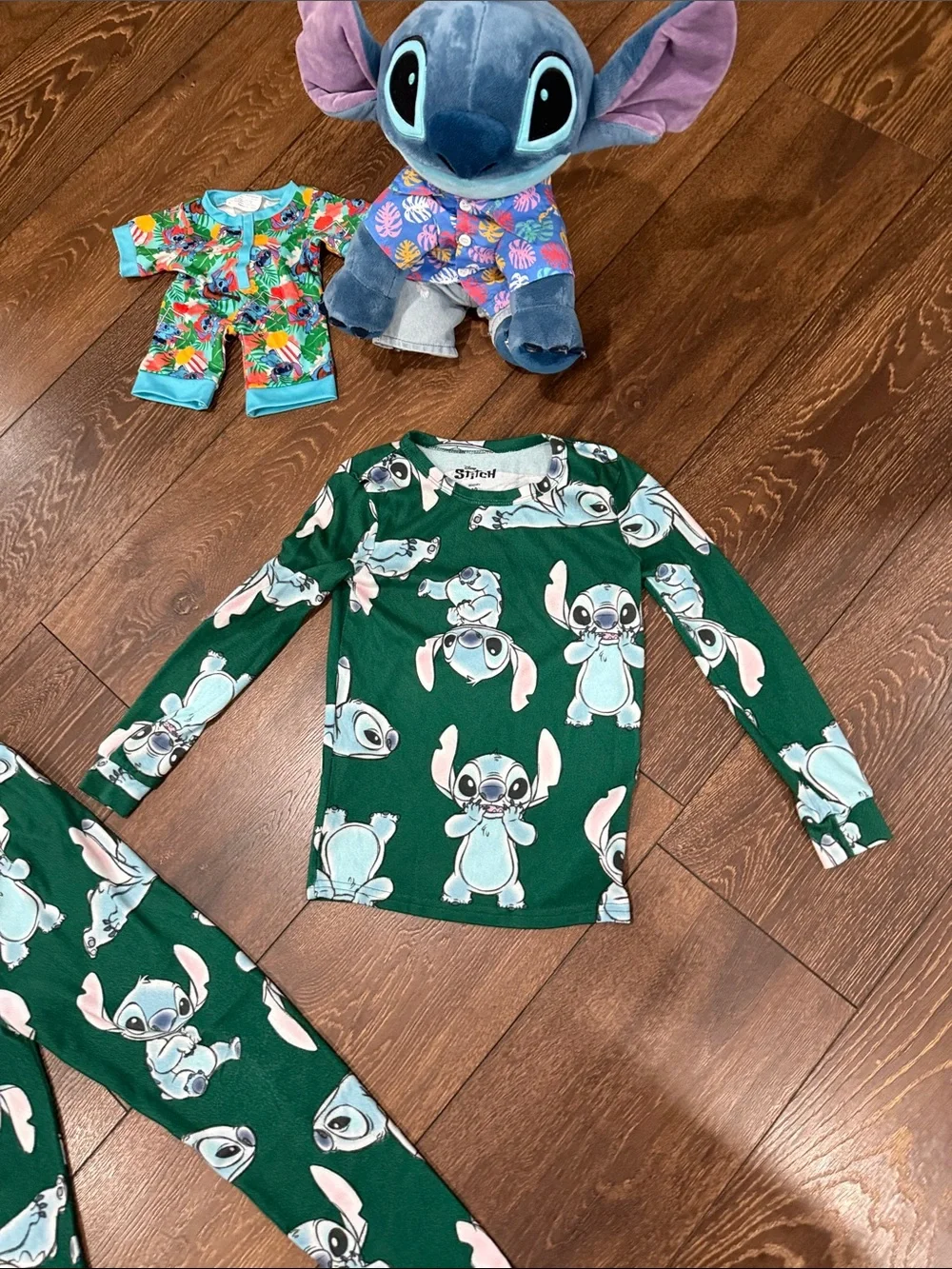 Green Stitch Print Kids Pajama Set with Build a Bear Stitch